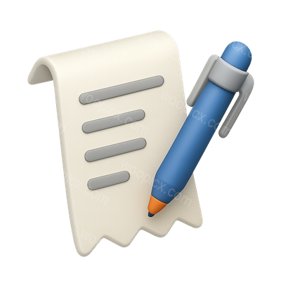 Stylized 3D Receipt Icon with Pen in Isometric View