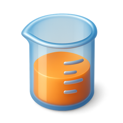 Stylish 3D Beaker Icon with Orange Liquid
