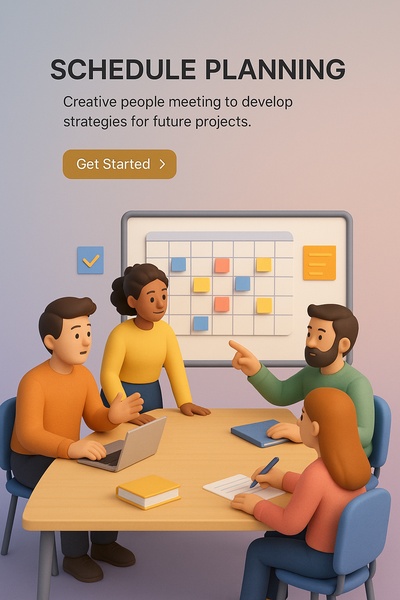 Creative Team Meeting for Schedule Planning in 3D Illustration