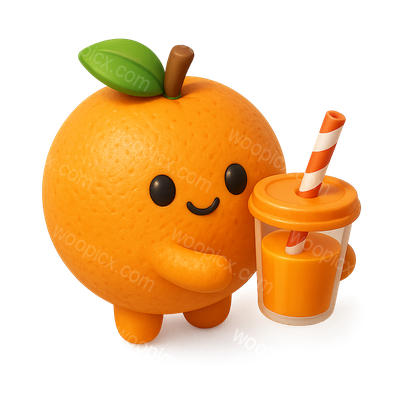 Cute 3D Orange Drink Icon with Straw