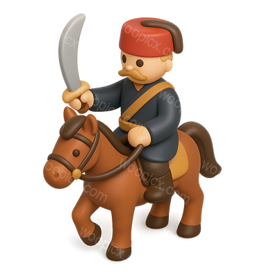 3D Cossack Cavalry Icon with Sword on Horseback