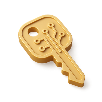3D Circuit Key Icon with Isometric Design