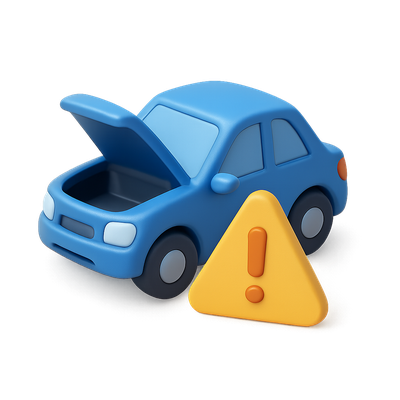 Colorful 3D Car Icon with Warning Sign