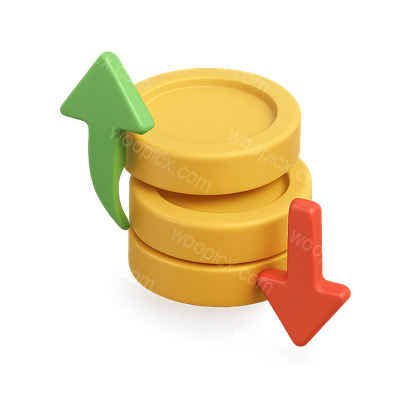3D Stack of Coins with Arrows Symbolizing Change