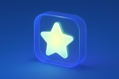 Glowing 3D Star Icon with Transparent Elements