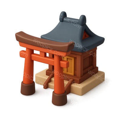Stylized 3D Shinto Shrine Icon with Torii Gate