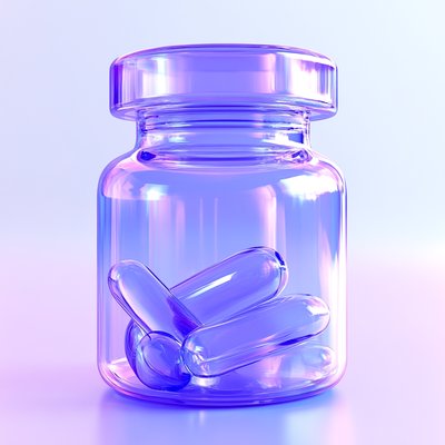 Stylized Glass Jar with Capsules in Soft Lighting