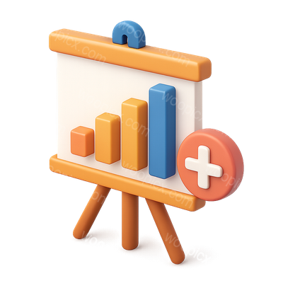 3D Bar Graph Icon with Presentation Board