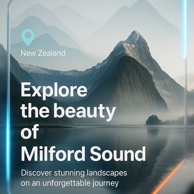 Travel Promotional Image Featuring Milford Sound in New Zealand
