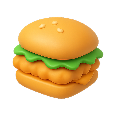 3D Cartoon Hamburger Icon with Vibrant Colors