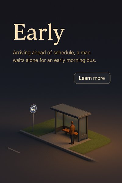 Early Morning Bus Stop Scene in 3D Realistic Style