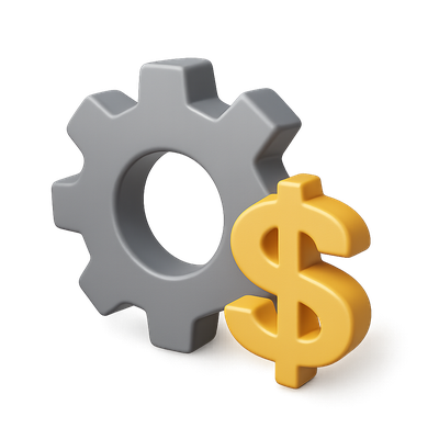 3D Gear and Dollar Sign Icon in Isometric View