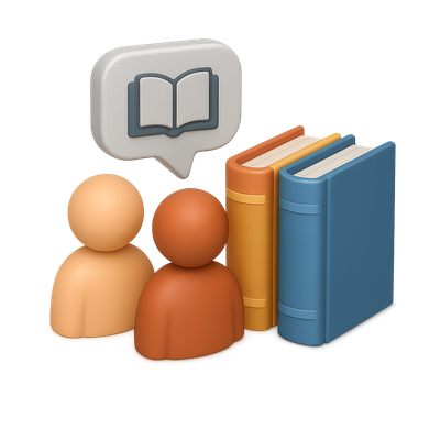 3D Book Club Icon with Characters and Books