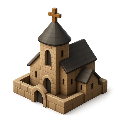 3D Icon of a Dark Ages Monastery in Isometric View