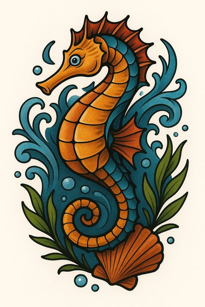 Colorful Seahorse Illustration with Marine Elements