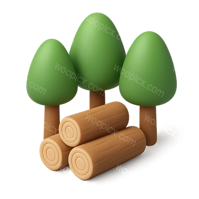 3D Timber Icon Featuring Trees and Logs