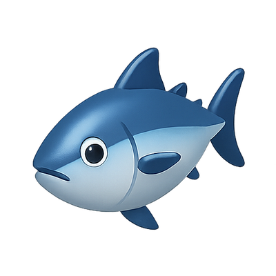 Cute Cartoon Blue Fish Character Design