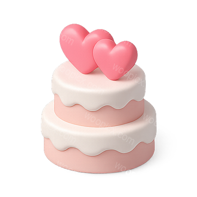 Stylized Wedding Cake with Heart Decorations