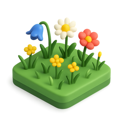 Colorful 3D Meadow Wildflowers Icon with Isometric View