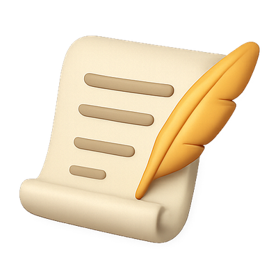 Stylized Writing Scroll with Quill Icon