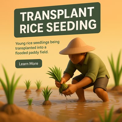 Illustration of Rice Seedling Transplanting in Paddy Field