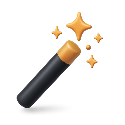 3D Magic Wand Icon with Sparkles in Isometric View