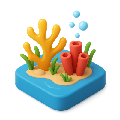 3D Icon of a Vibrant Barrier Reef with Coral and Bubbles