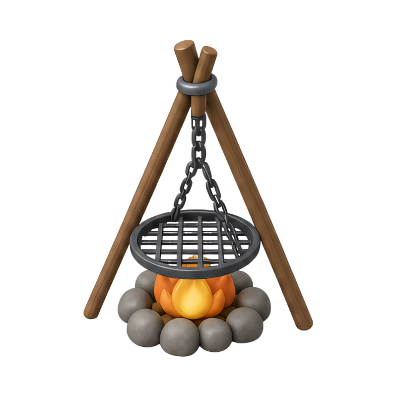 campfire tripod grill setup