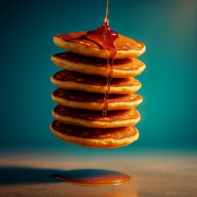 Dynamic Flight of Pancakes with Syrup Drizzle