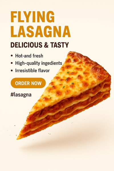 Promotional Food Graphic Featuring Delicious Lasagna Slice