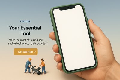 Elevated View of a Green Phone in Hand with Text Elements