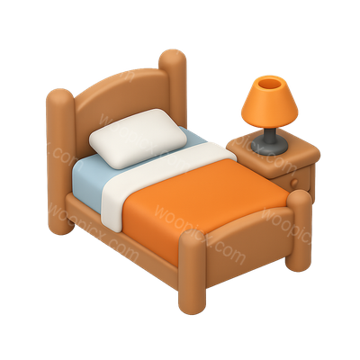 3D Isometric Bedroom Icon with Bed and Lamp