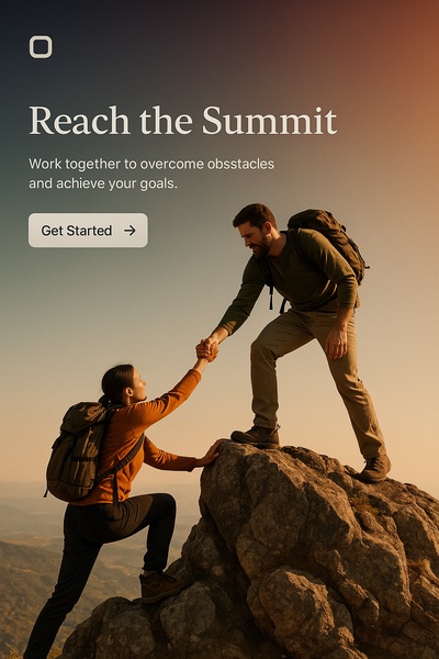 Hiker Assisting Friend to Summit Mountain Illustration