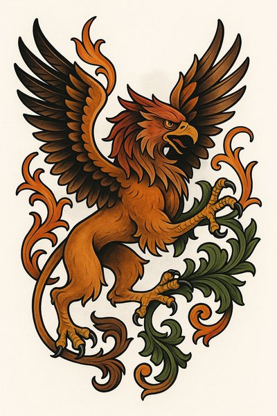 Illustrative Griffin Design with Ornamental Elements