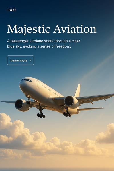 Passenger Airplane in Clear Blue Sky with Clouds