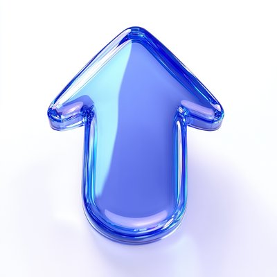 3D Glossy Blue Arrow Icon Representing Upward Direction