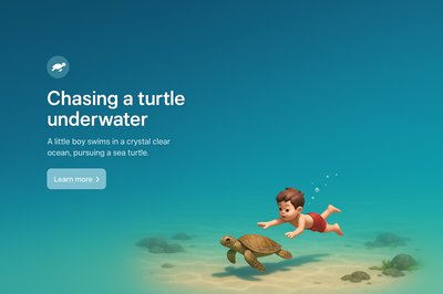 Little Boy Swimming After a Turtle in Clear Ocean