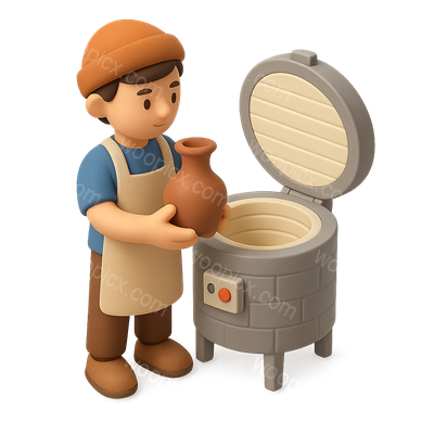 3D Ceramicist with Kiln Icon in Isometric Style