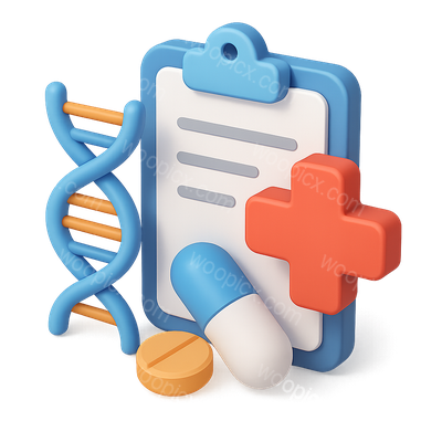 3D Medical Achievements Icon with DNA and Prescription Pad
