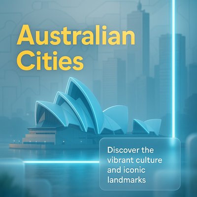 Stylized Graphic of Australian Cities Featuring Iconic Landmarks