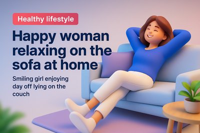 Happy Woman Relaxing at Home on Sofa - Healthy Lifestyle Visual
