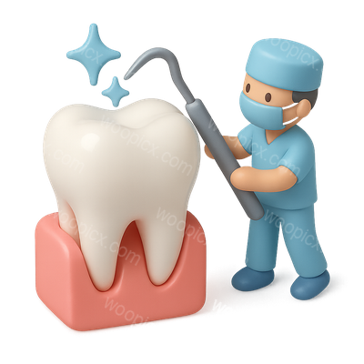 3D Dental Cleaning Icon with a Tooth and Dental Tool