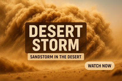Dramatic Desert Storm Visual with Bold Typography