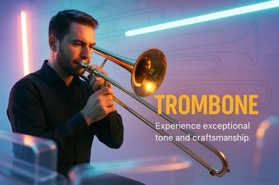Promotional Image Featuring a Trombone Player with Modern Lighting