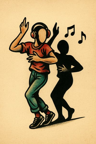 Dancing Silhouette with Shadow Illustration Tattoo Design
