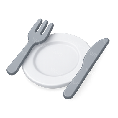 3D Icon of Plate with Knife and Fork in Isometric View