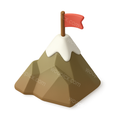 3D Icon of a Mountain with Flag in Isometric View