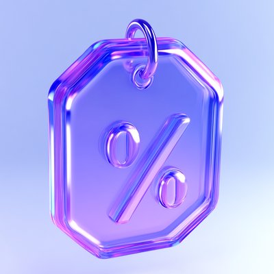 3D Discount Tag with Percentage Symbol in Vibrant Colors