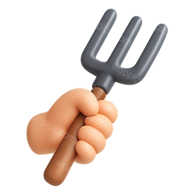 3D Pitchfork Icon Gripped by Hand in Isometric View