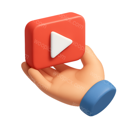 3D Play Button Held by a Hand Icon